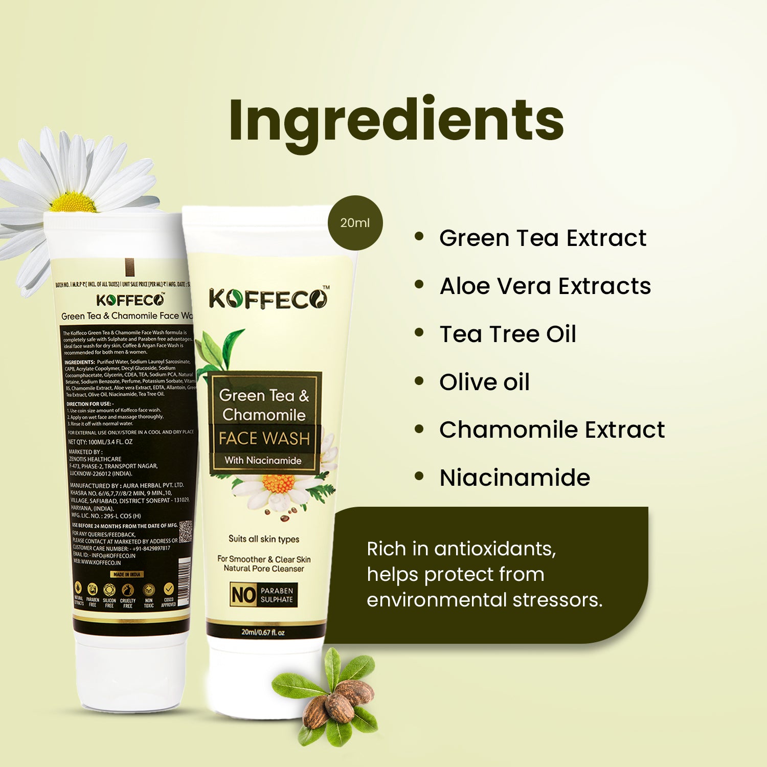 GREEN TEA & CHAMOMILE FACE WASH TRAVEL PACK 20ml