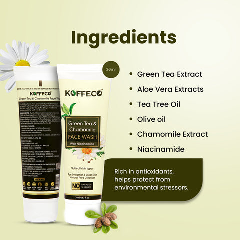 GREEN TEA & CHAMOMILE FACE WASH TRAVEL PACK 20ml