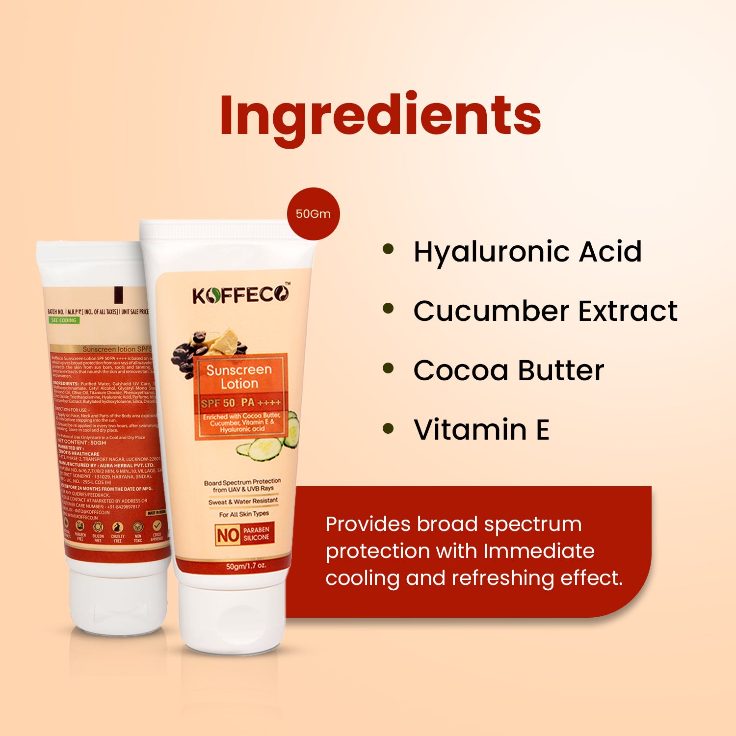 Koffeco Sunscreen Lotion SPF 50 PA++++ (50gm)