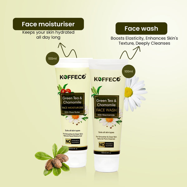 GREEN TEA, CHAMOMILE FACE WASH + GREEN TEA, CHAMOMILE FACE MOISTURIZER_PACK OF 2 (200ml Kit)