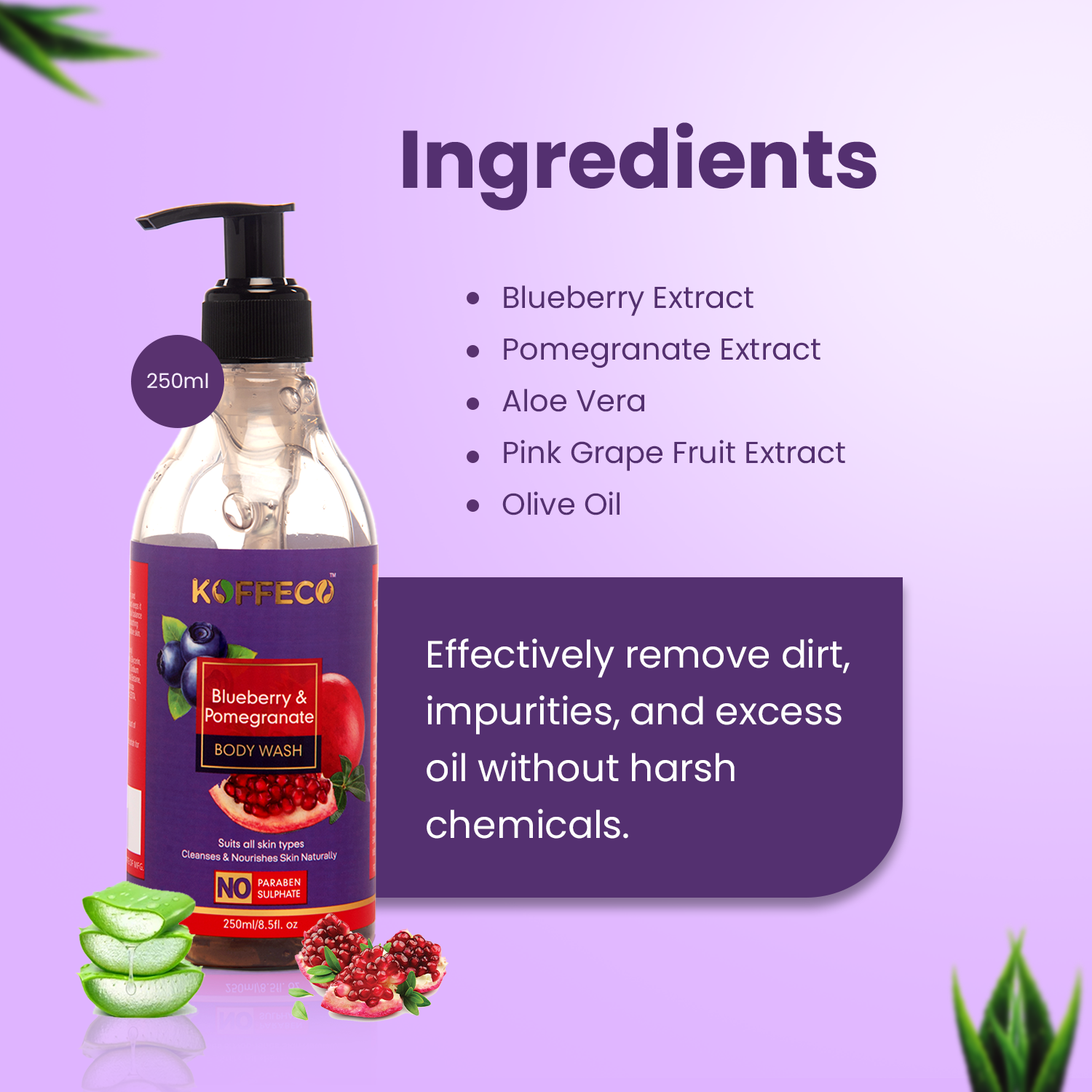 BLUEBERRY & POMEGRANATE BODY WASH, SHOWER GEL 250ml
