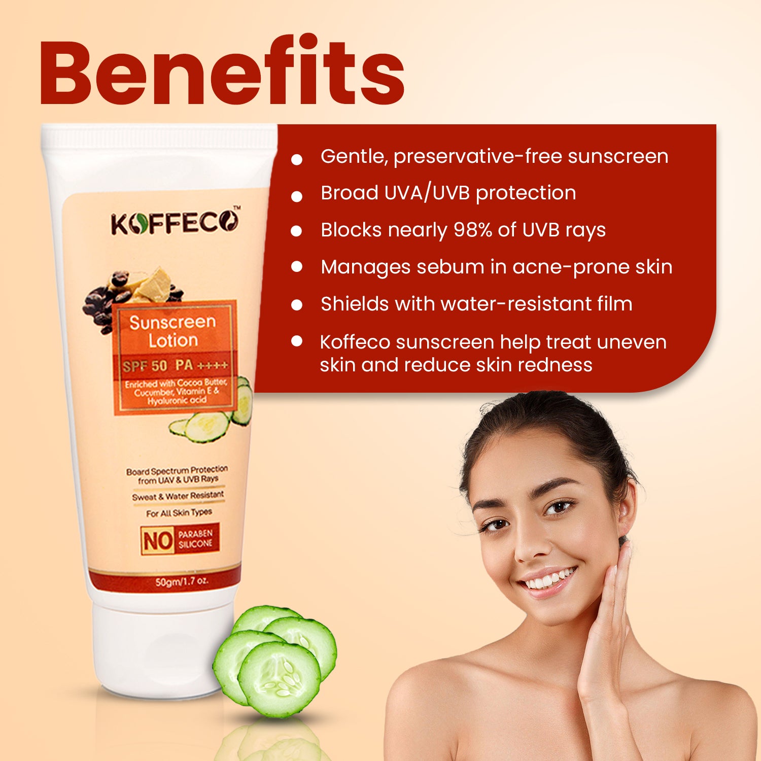 Koffeco Sunscreen Lotion SPF 50 PA++++ (50gm)