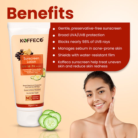 Koffeco Sunscreen Lotion SPF 50 PA++++ (50gm)