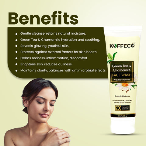 GREEN TEA & CHAMOMILE FACE WASH TRAVEL PACK 20ml