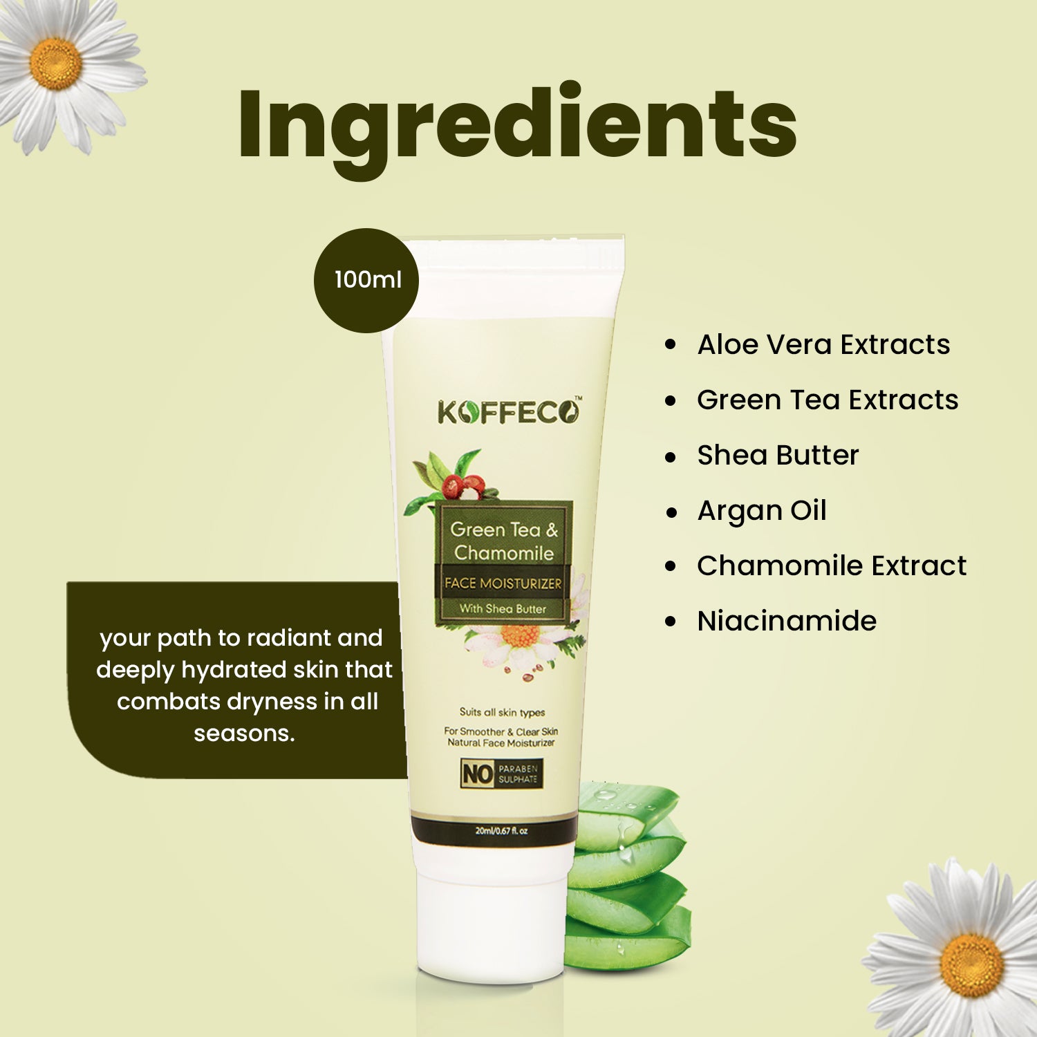 GREEN TEA & CHAMOMILE FACE MOISTURIZER TRAVEL PACK FOR MEN & WOMEN 20ml