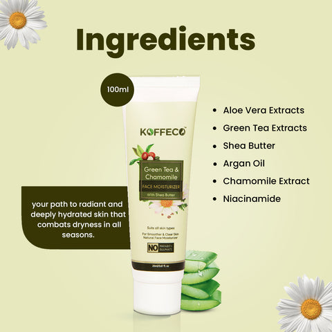 GREEN TEA & CHAMOMILE FACE MOISTURIZER TRAVEL PACK FOR MEN & WOMEN 20ml