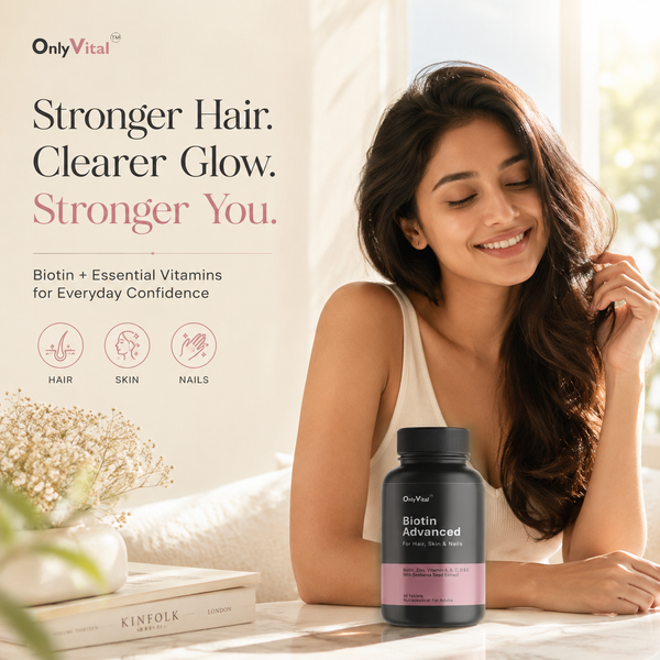 Onlyvital Biotin Advanced Tablets | Biotin + Iron + Zinc + Vitamins A, C, D3, E + Folate & B12 | Hair Growth, Skin Glow & Energy Support Supplement