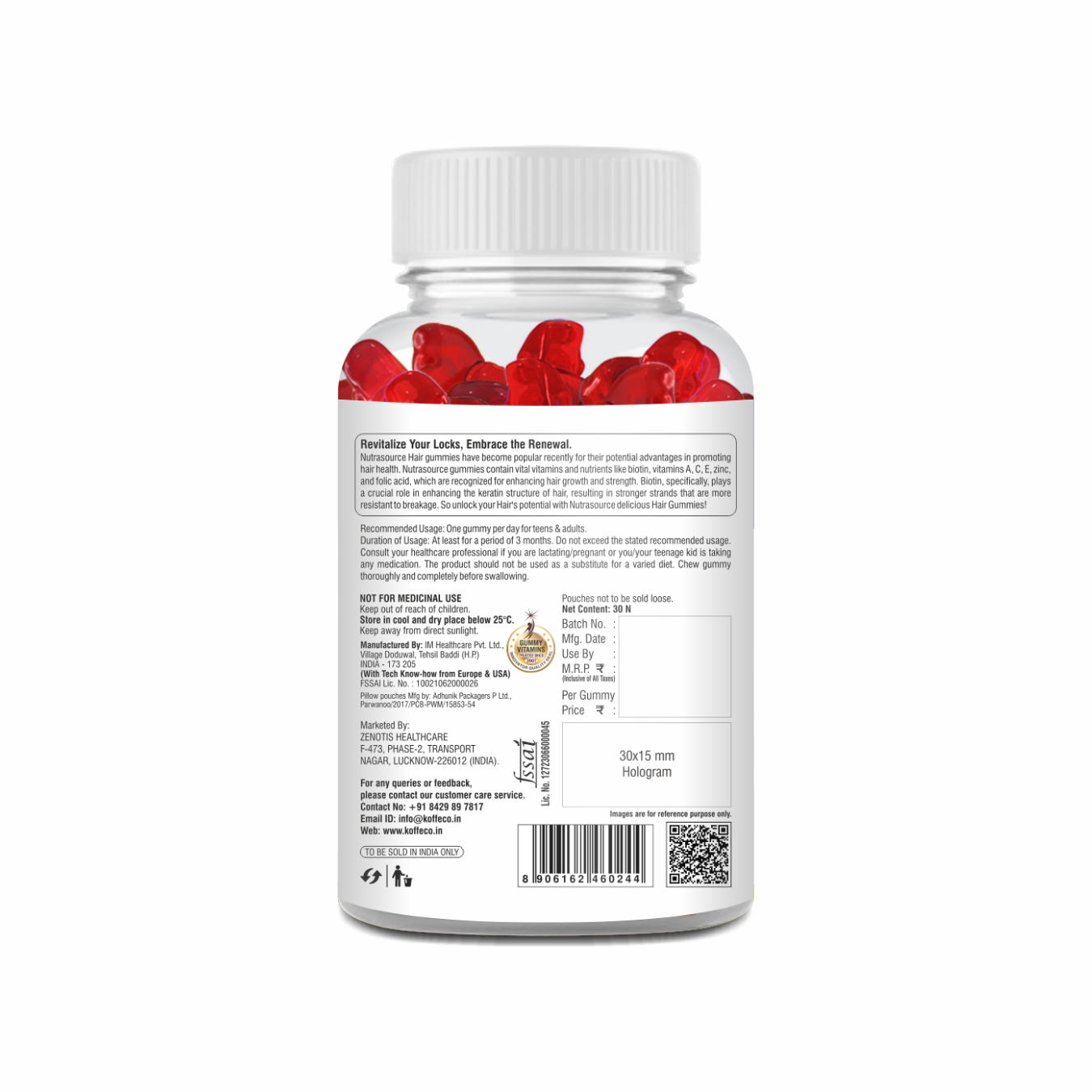 Nutrasource Biotin Hair Growth Gummies for Men & Women | Infused with Vitamin B12, C & E
