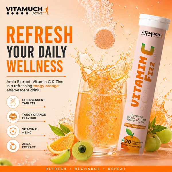 Vitamuch Vitamin C Fizz Effervescent Tablets Enriched With Amla Extract, Vitamin C & Zinc