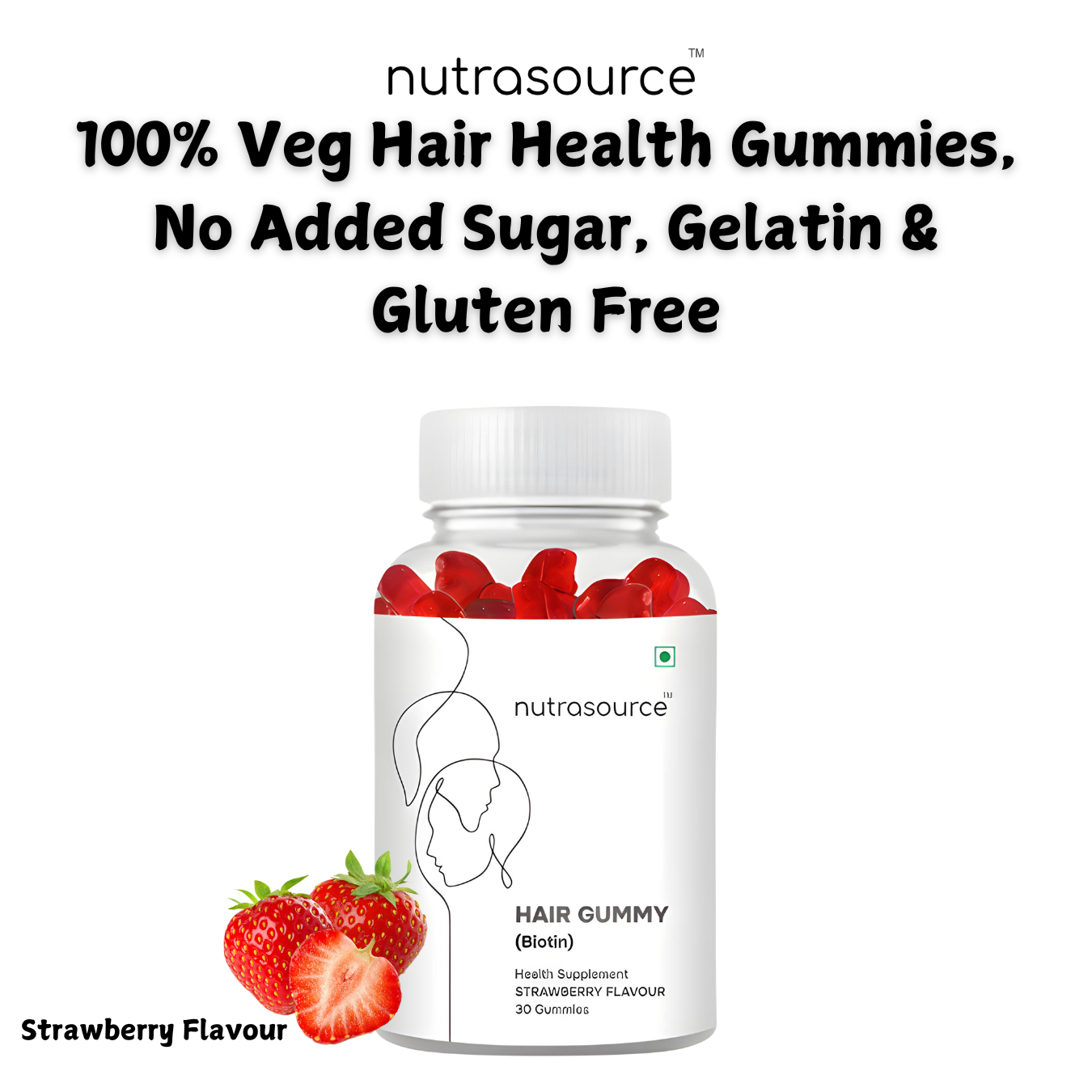Nutrasource Biotin Hair Growth Gummies for Men & Women | Infused with Vitamin B12, C & E