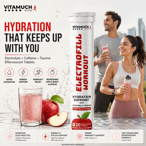 Vitamuch Electrofill Pre & Post Workout Electrolyte Effervescent | Energy, Muscle Recovery & Endurance | 20 Tabs
