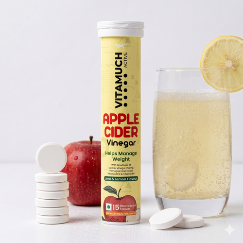 Vitamuch Apple Cider Vinegar Effervescent Tablets | Weight Loss, Metabolism & Gut Health | Lime & Lemon Flavour | 15 Tabs