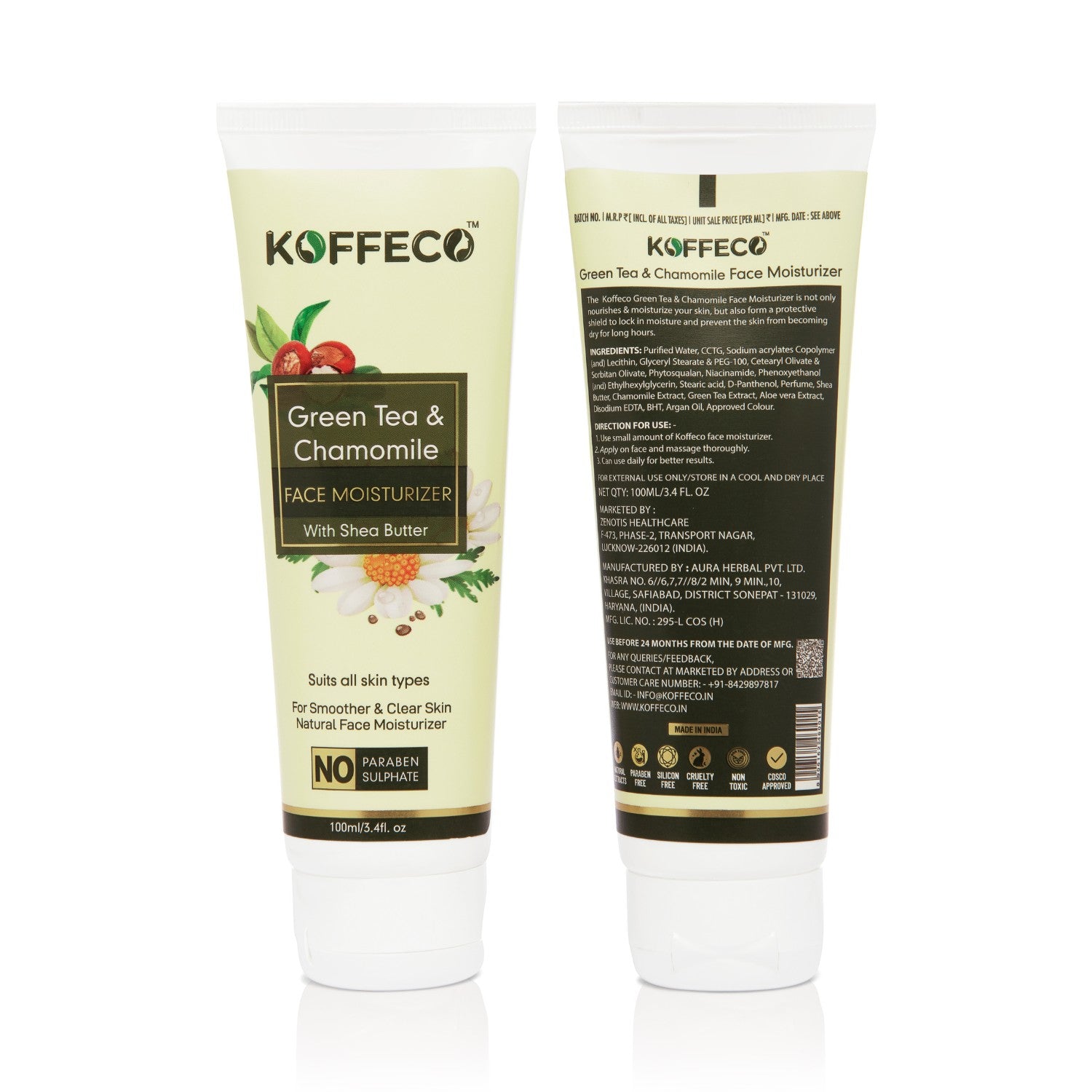 GREEN TEA & CHAMOMILE FACE MOISTURISER 100ml