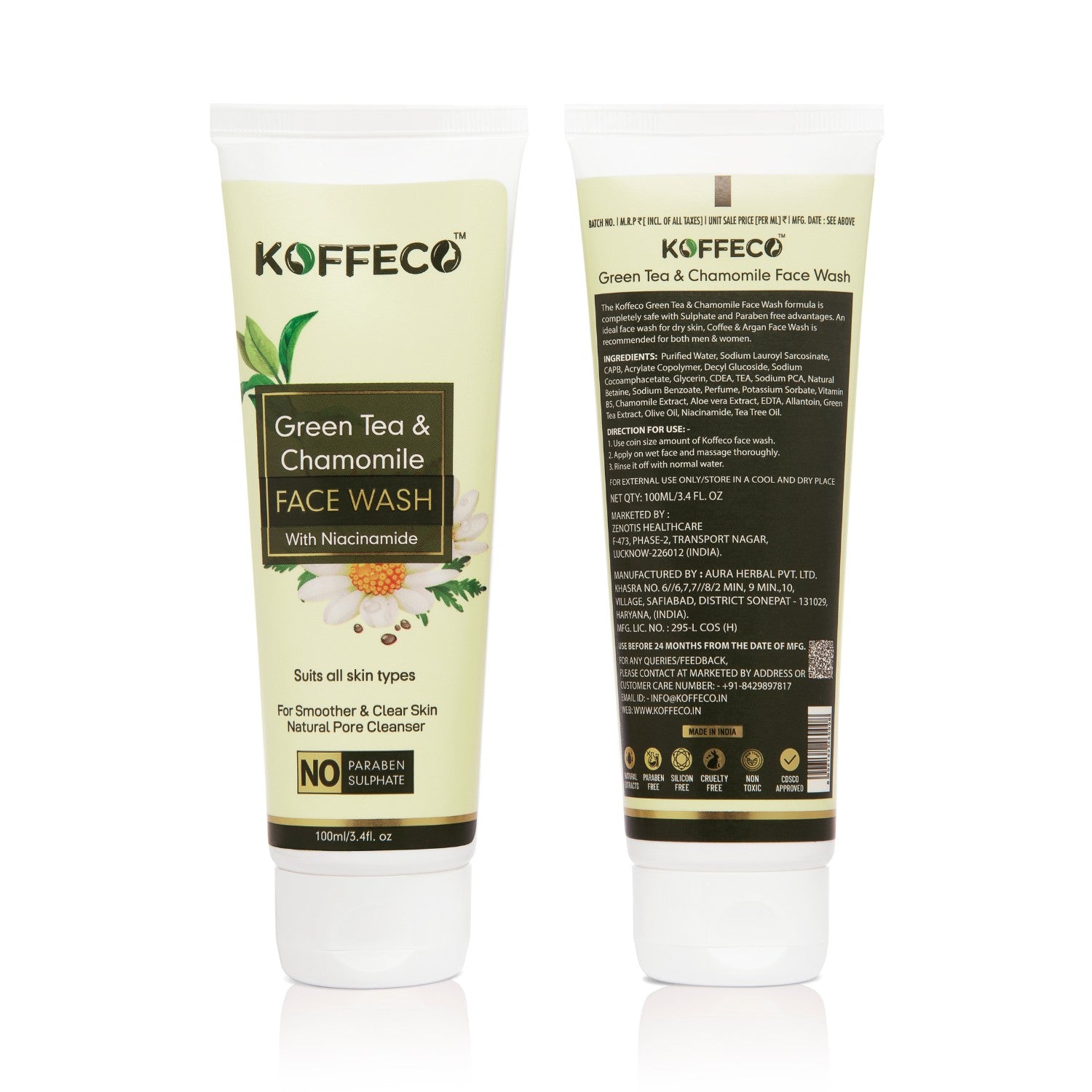GREEN TEA & CHAMOMILE WITH NIACINAMIDE NATURAL FACE WASH FOR MEN & WOMEN 100 ML
