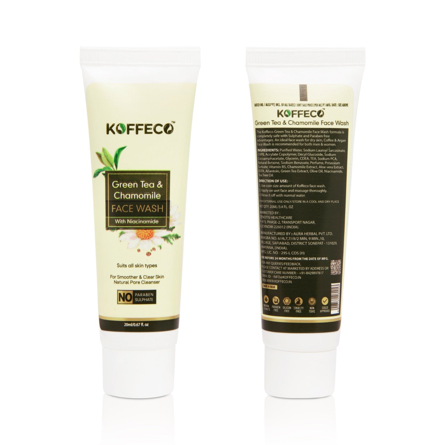 GREEN TEA & CHAMOMILE FACE WASH TRAVEL PACK 20ml