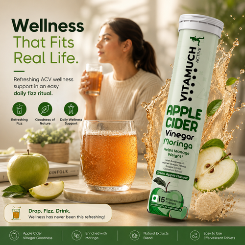 Vitamuch Apple Cider Vinegar Effervescent Tablets with Moringa & Cinnamon | Weight Loss, Fat Burn & Gut Health | 15 Tabs