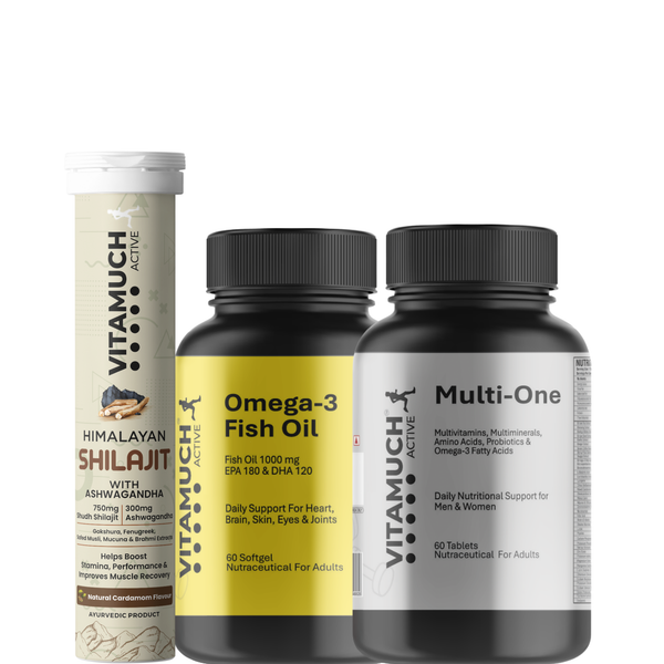 Vitamuch Men's Vitality Stack | Men's Health Combo – Shilajit + Omega 3 + Multivitamin